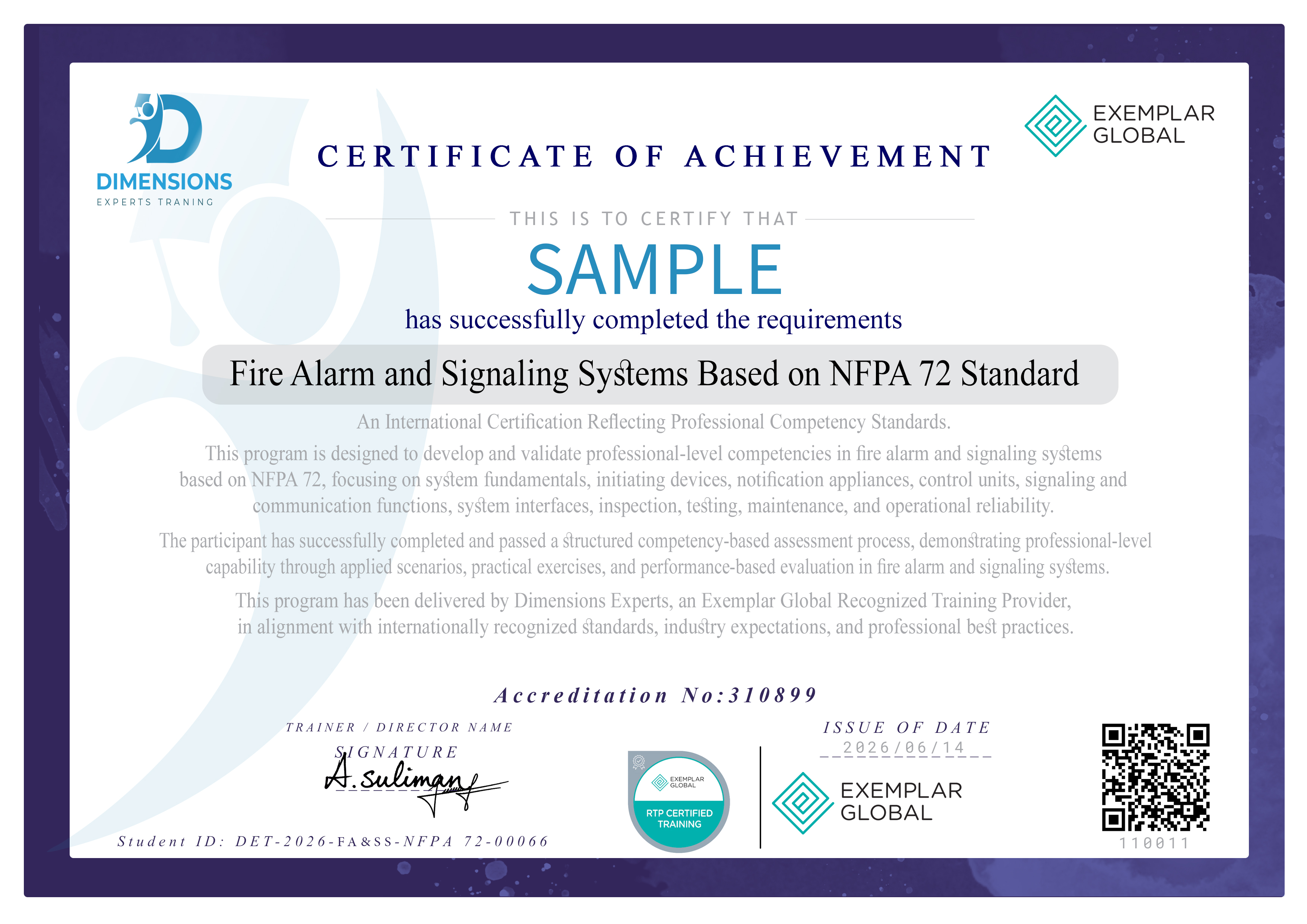 شهادة أنظمة إنذار وإشارات الحريق وفق معيار NFPA 72