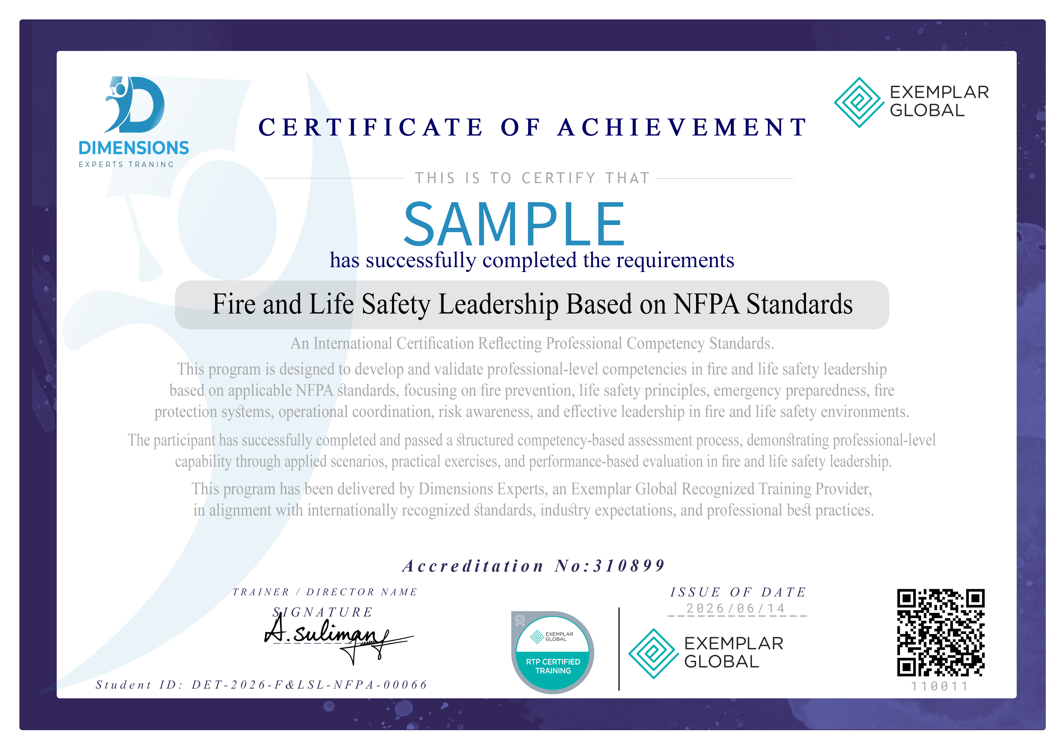 شهادة قائد فريق السلامة من الحريق وسلامة الأرواح وفق معايير NFPA