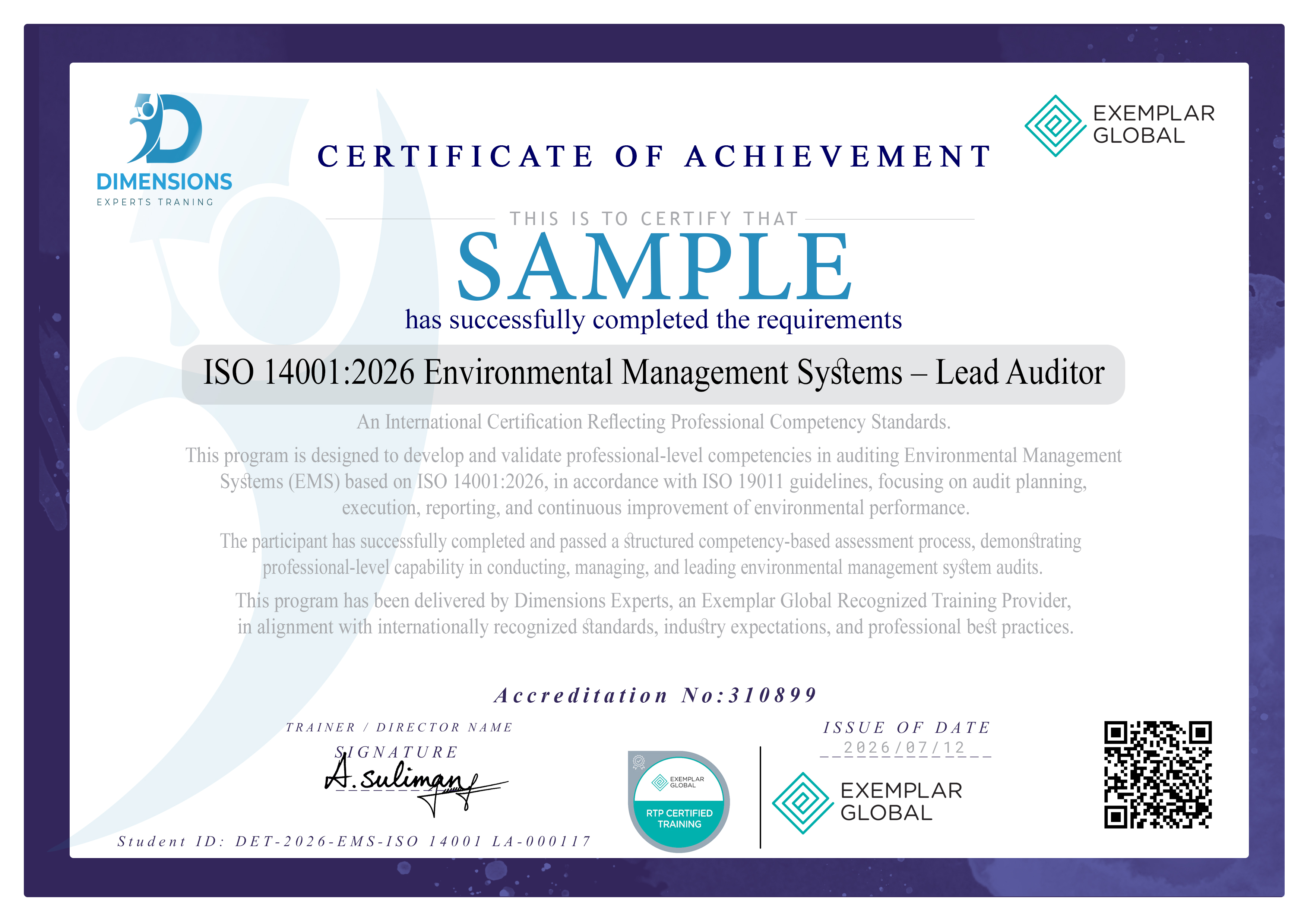 نظم الإدارة البيئية ISO 14001:2026 – مدقق رئيسي